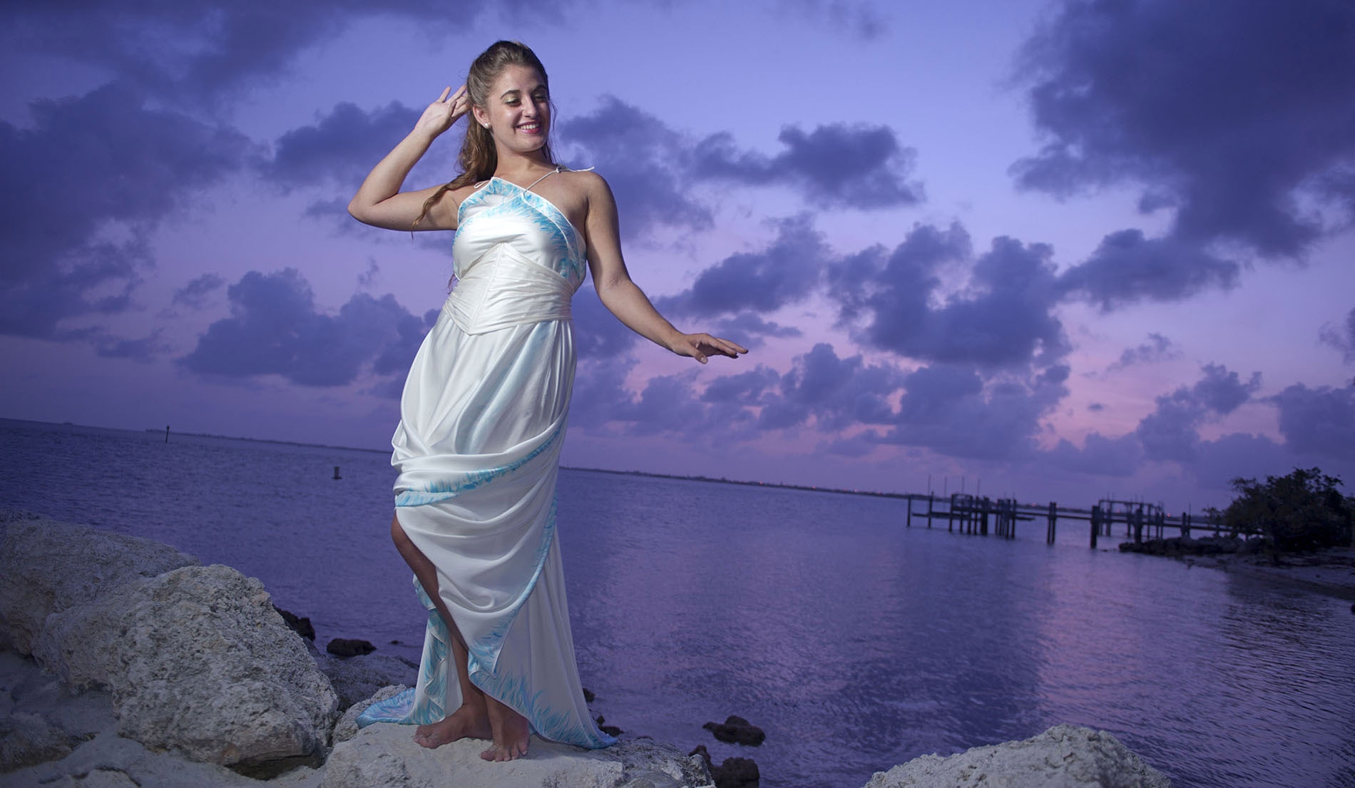 Deco Inspired Beach Theme Wedding Dress - Beatrice - Look 1 front
