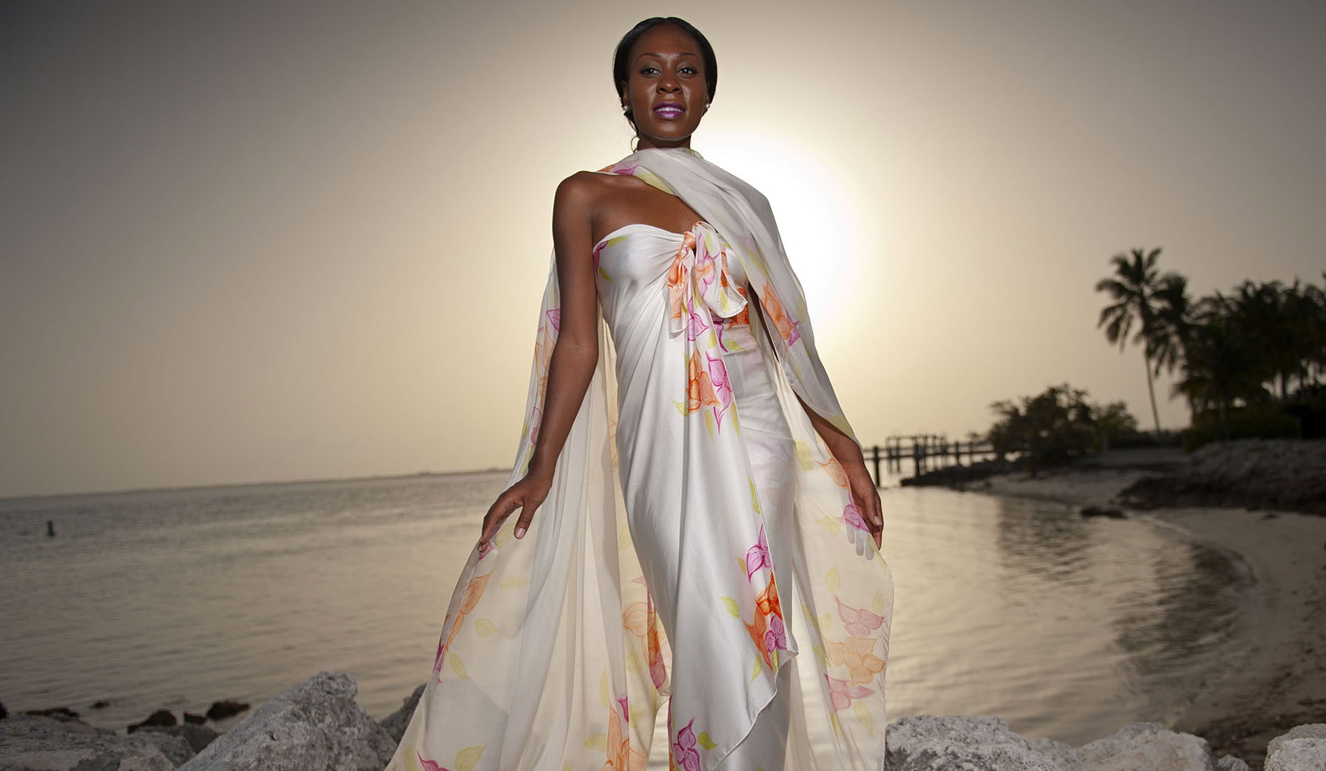 Glamour Tropical Destination Wedding Veil - Look 1 front