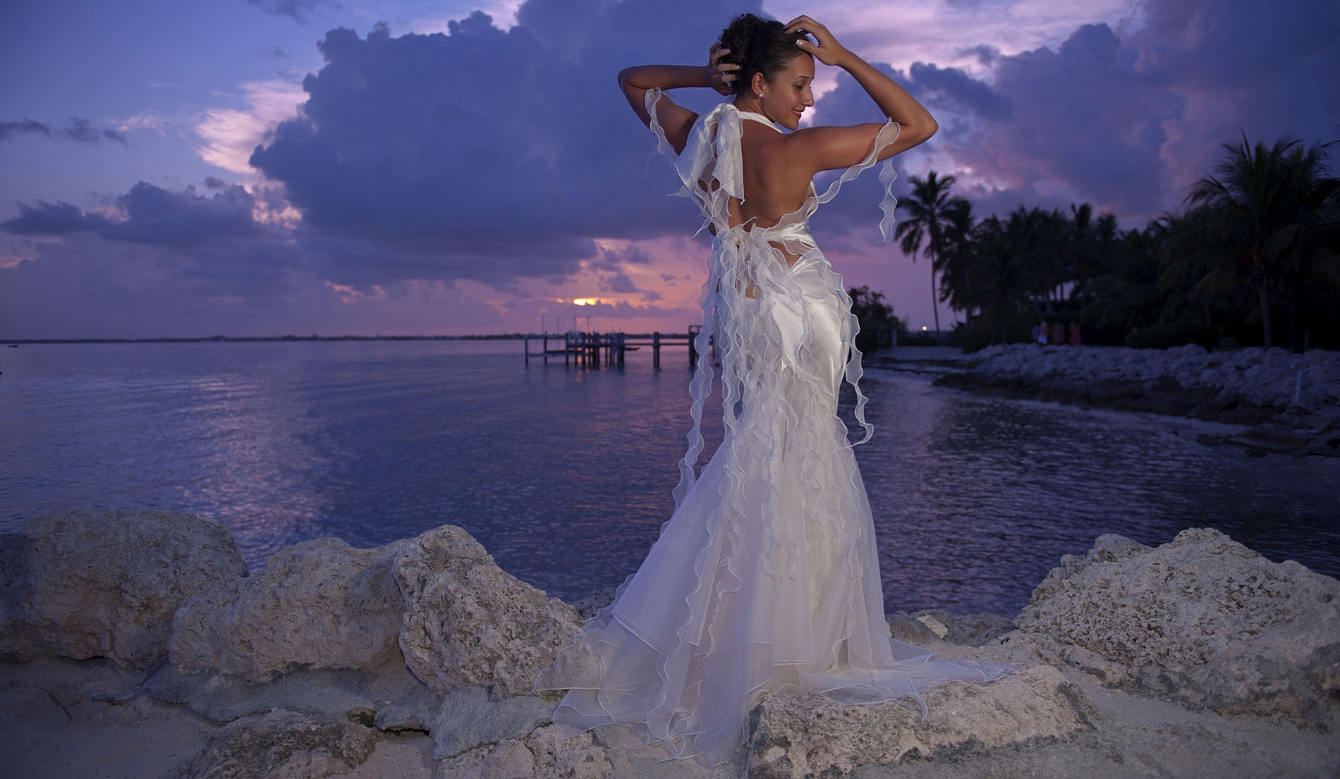 Tropical Mermaid Beach Wedding Dress - Eva- look 1 back