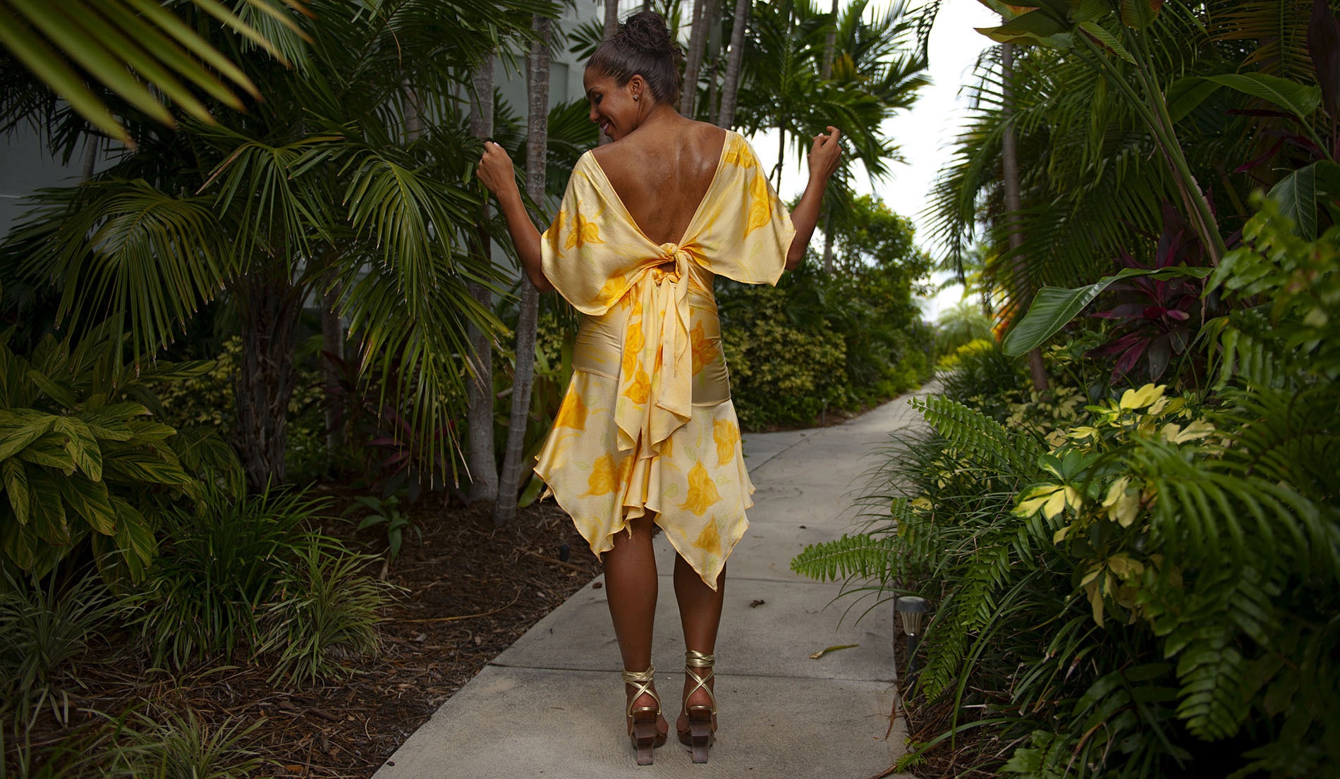 Sleek Silk Handkerchief Hemline Bridesmaid Destination Skirt Ensemble - Puerto Rico - Look 1 back