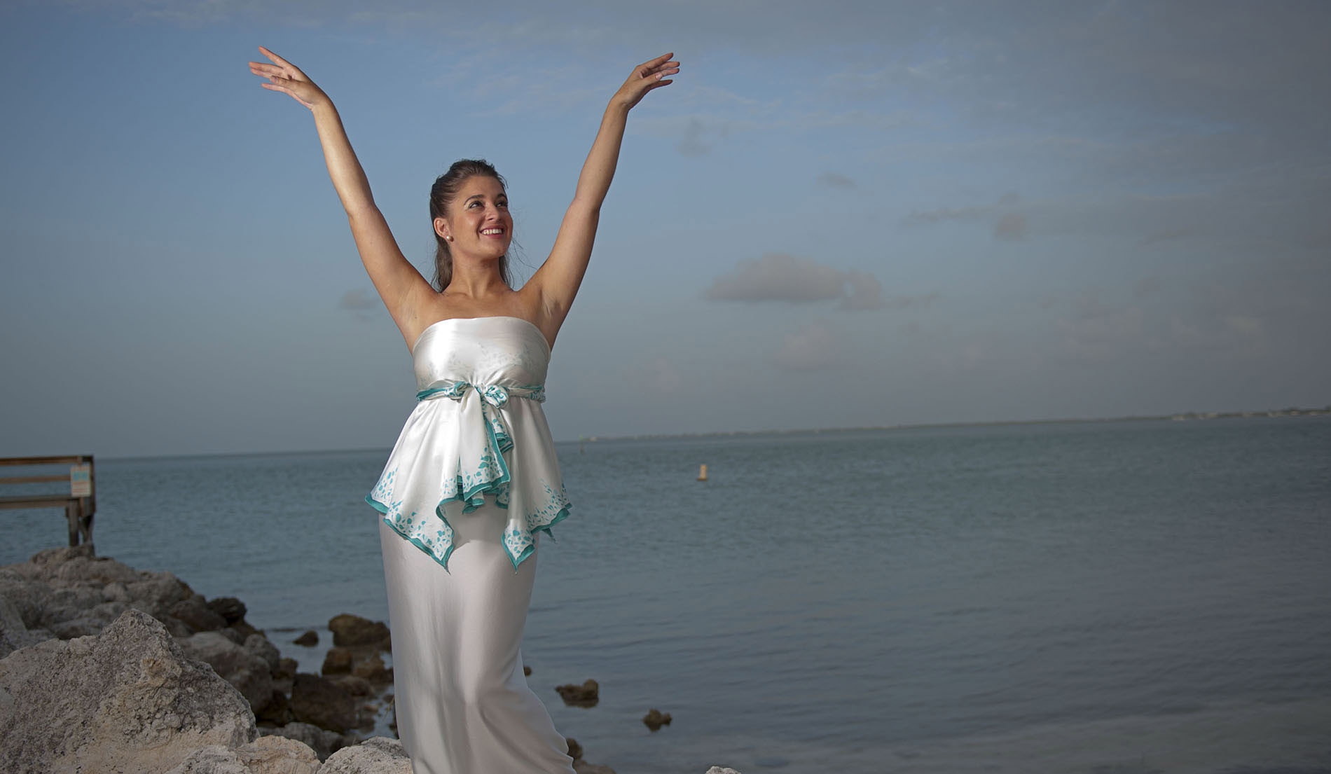 Empire Wrap Luxurious Tropical Wedding Dress Ensemble - Look 2 front
