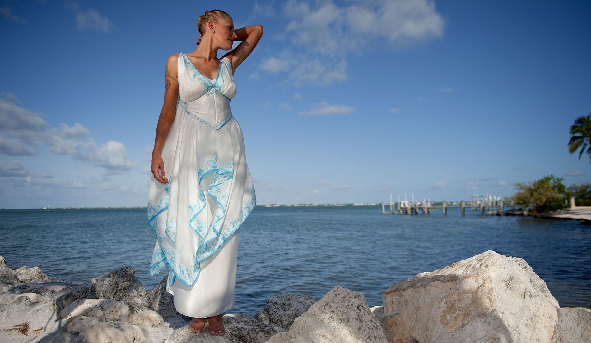 Defined Waist Bohemian Beach Wedding Dress - Look 3 front