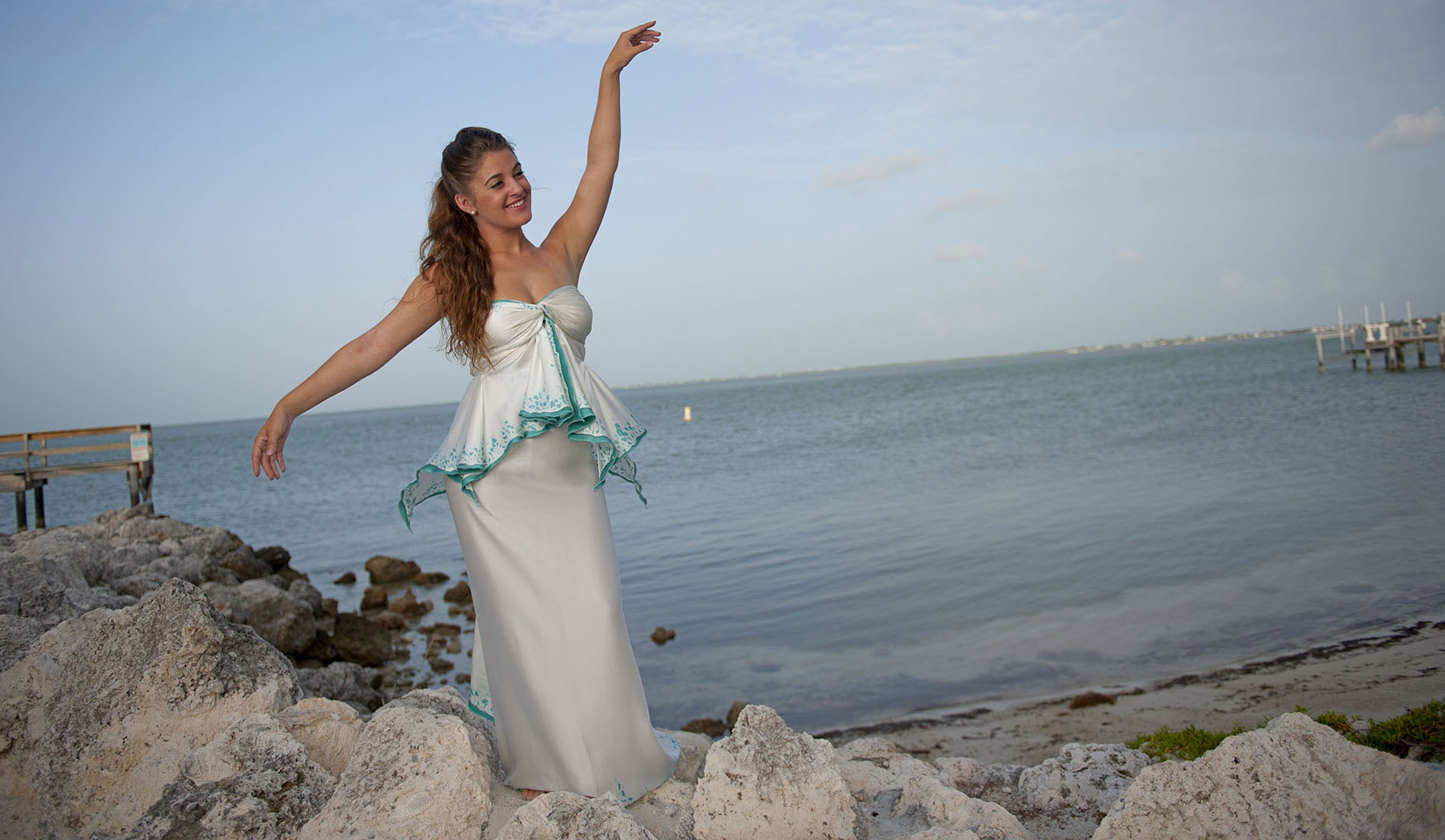 Bustier Wrap Luxurious Tropical Wedding Dress Ensemble - Look 3 front