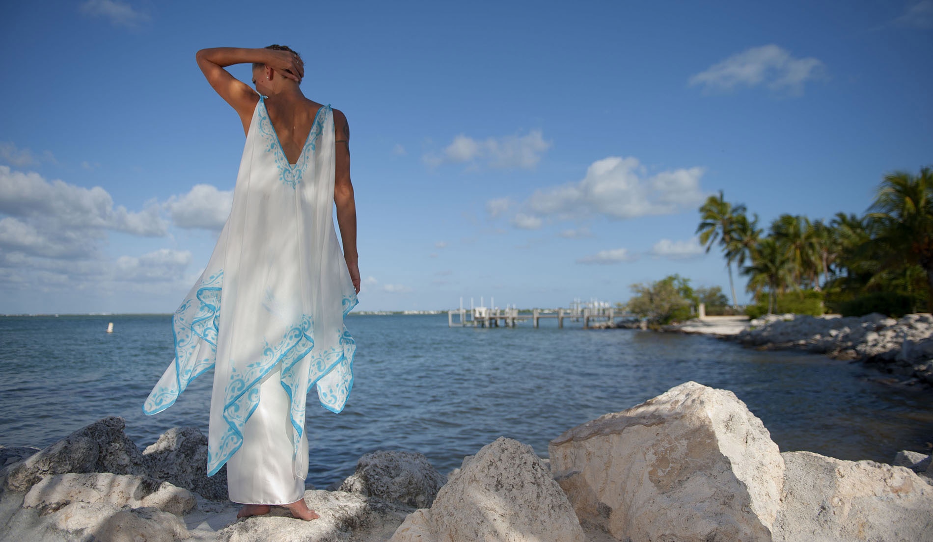 Defined Waist Bohemian Beach Wedding Dress - Look 3 back