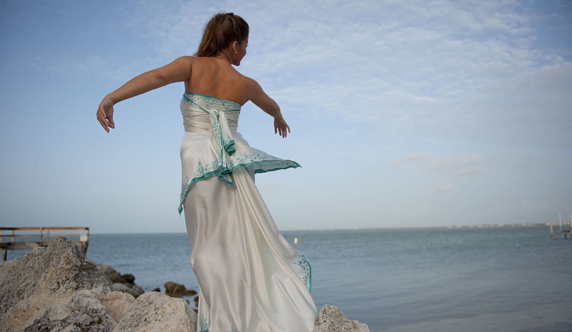 Bustier Wrap Luxurious Tropical Wedding Dress Ensemble - Look 3 back