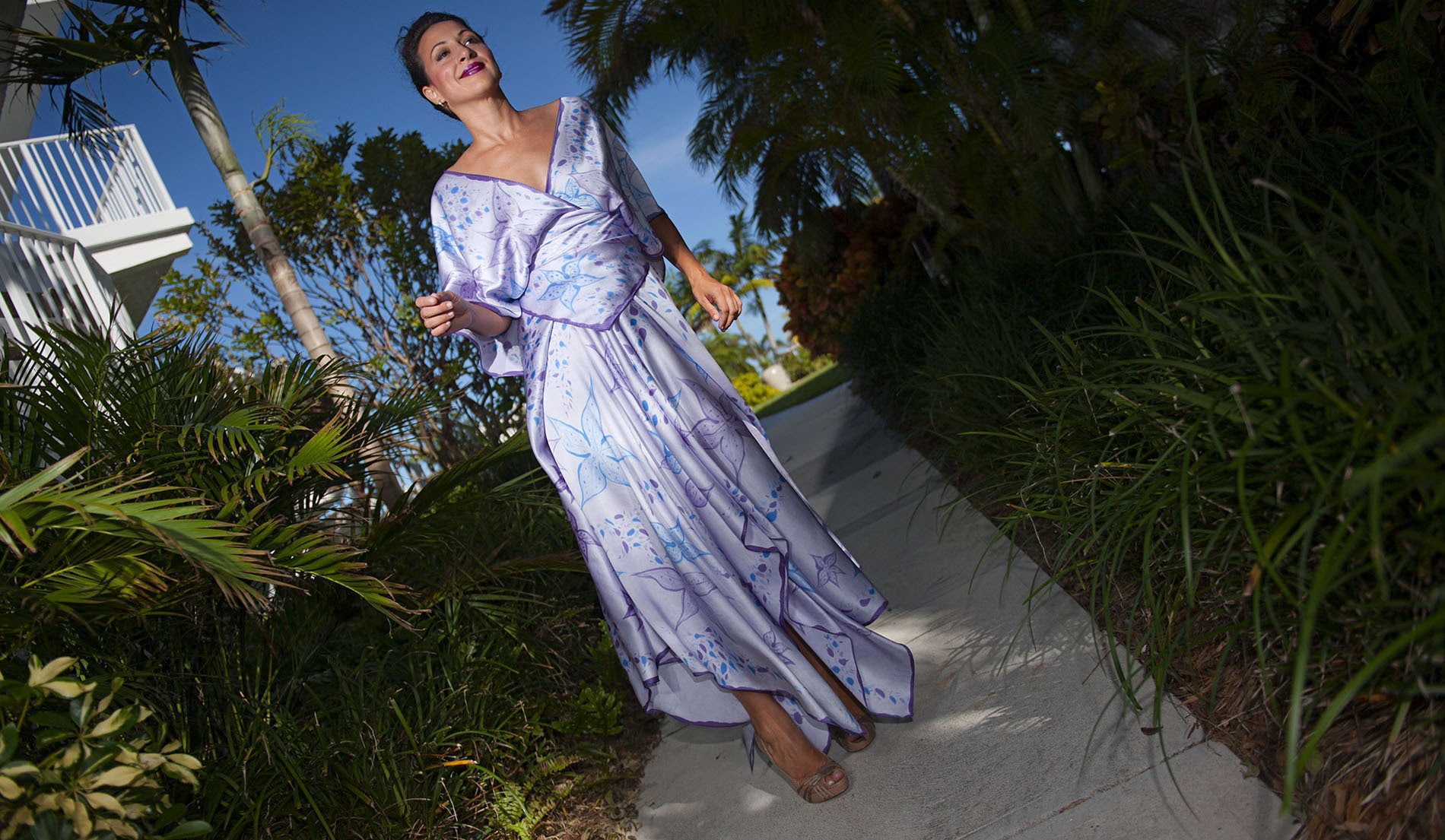 V Neck Kimono Luscious Silk Destination Bridesmaid Skirt Ensemble - Seychelles - Look 4 front