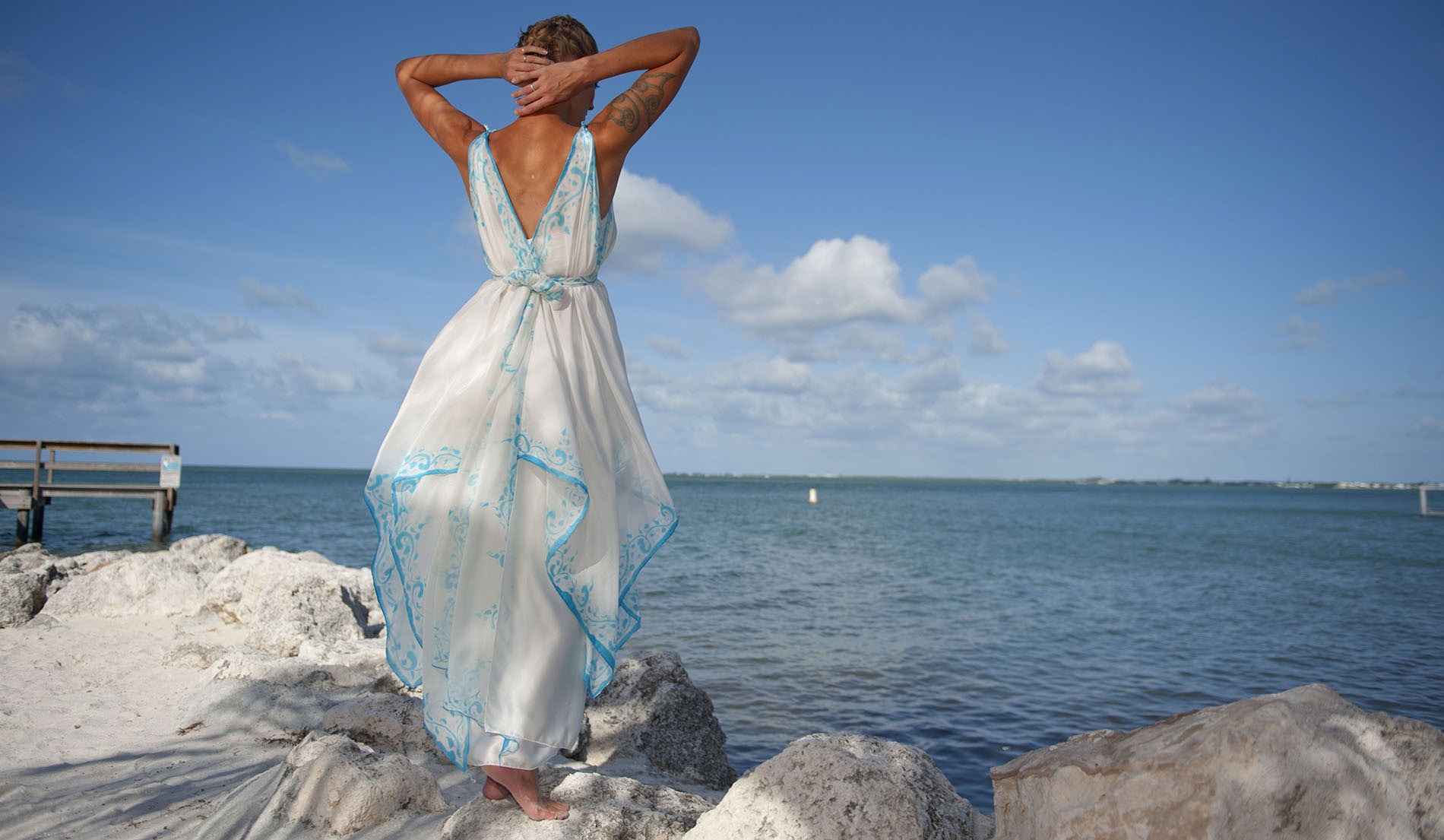 Empire Waist Bohemian Beach Wedding Dress - Look 4 back