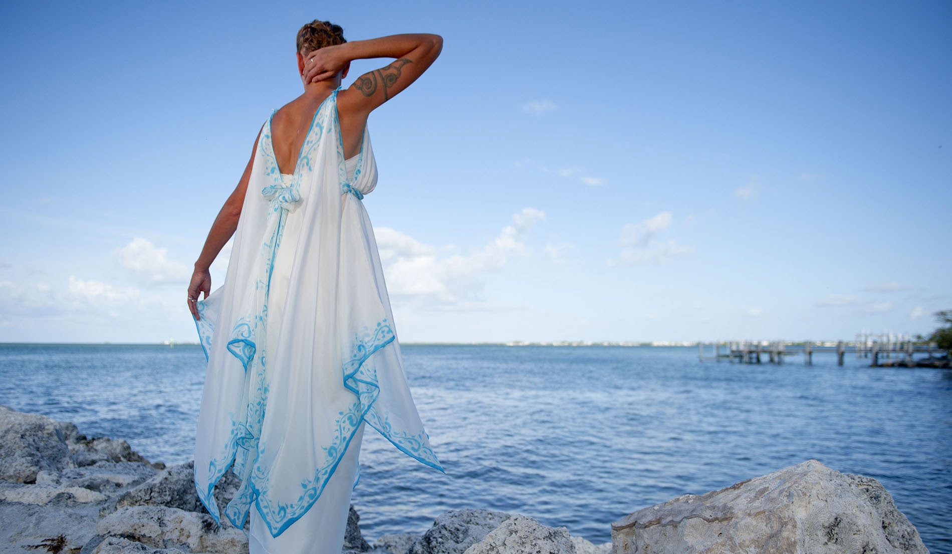 Bohemian Beach Wedding Dress with Flowing Back - Look 5 back
